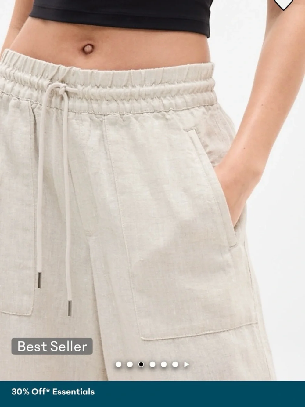 Athleta Wide-Leg Linen-Blend Drawstring Pants in Light Beige - Picture 6 of 8